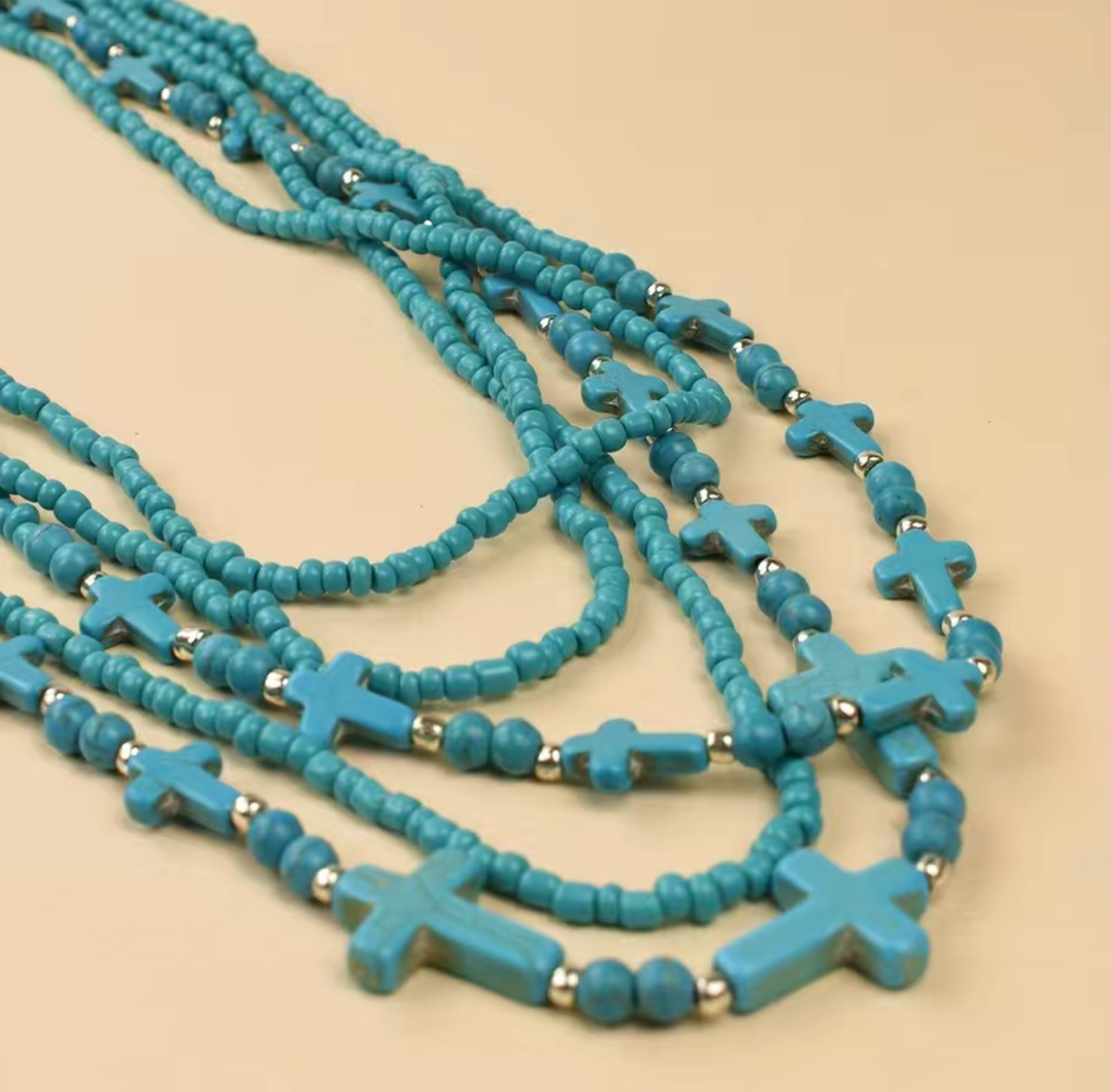 Multi-Strand Turquoise Cross Necklace