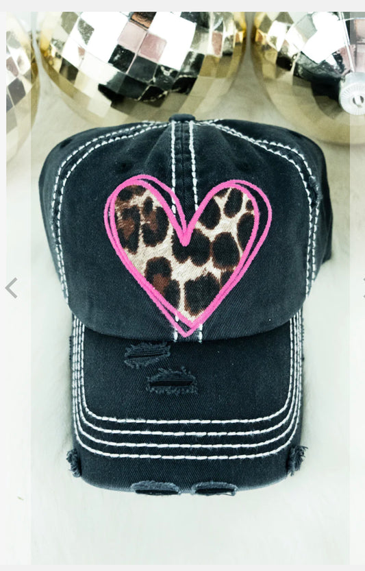 Leopard Heart Ball Cap
